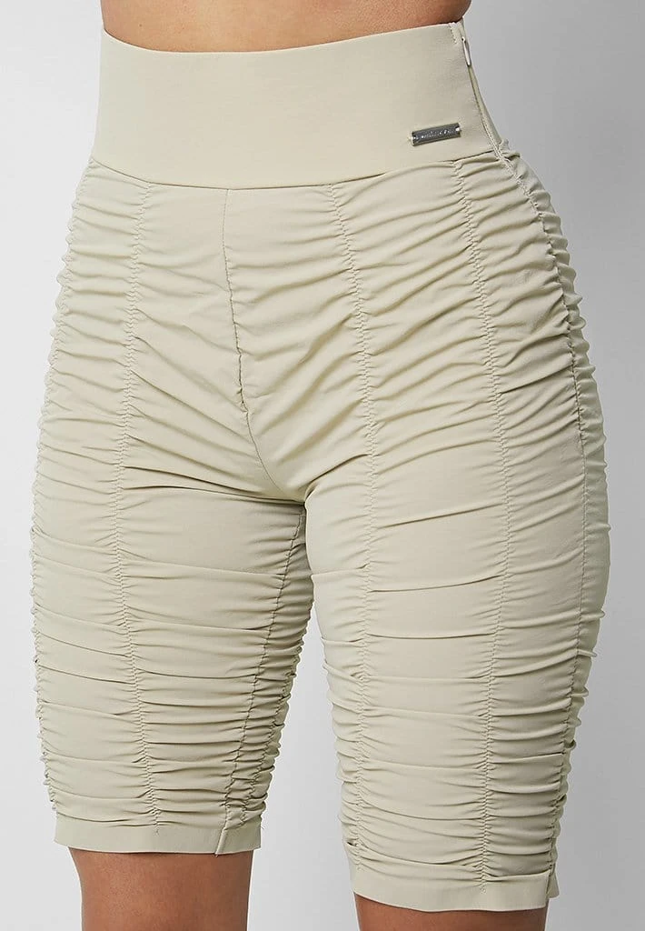 Woman Shorts Ruched Cycling Shorts - Beige