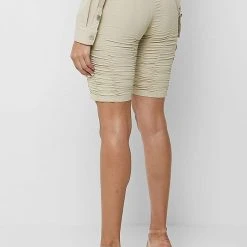 Woman Shorts Ruched Cycling Shorts - Beige