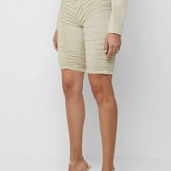 Woman Shorts Ruched Cycling Shorts - Beige