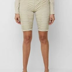 Woman Shorts Ruched Cycling Shorts - Beige
