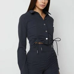 Woman Shirts Ruched Detail Shirt - Ink Blue