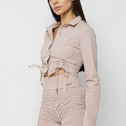 Woman Shirts Ruched Detail Shirt - Dusty Pink