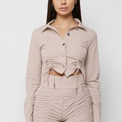 Woman Shirts Ruched Detail Shirt - Dusty Pink