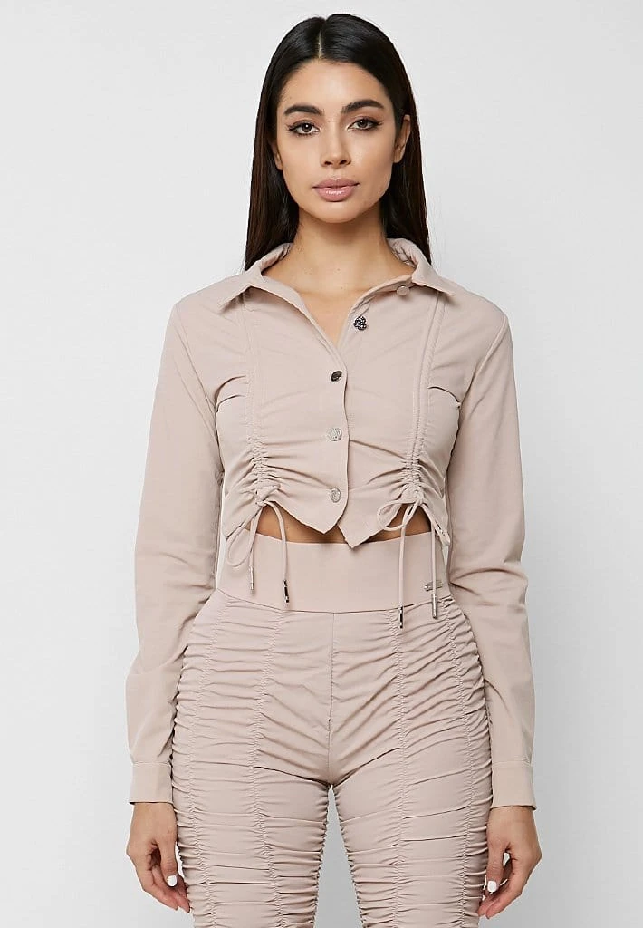 Woman Shirts Ruched Detail Shirt - Dusty Pink