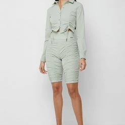 Woman Shirts Ruched Detail Shirt - Sage Green