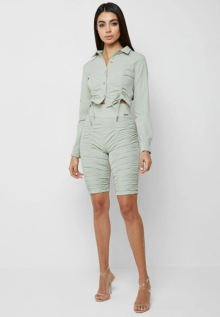 Woman Shirts Ruched Detail Shirt - Sage Green