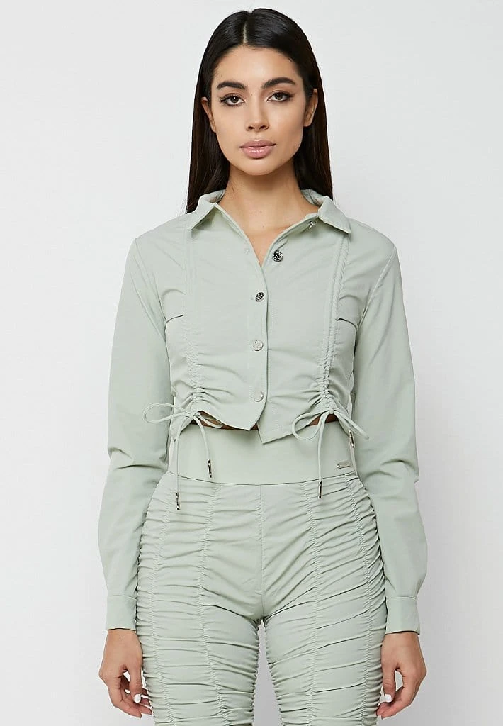 Woman Shirts Ruched Detail Shirt - Sage Green
