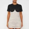 Woman Dresses Ruched Bandeau T Shirt Dress - Black/Beige