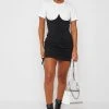 Woman Dresses Ruched Bandeau T Shirt Dress - White/Black