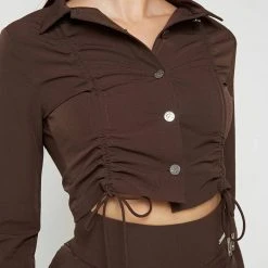 Woman Shirts Ruched Detail Shirt - Chocolate Brown