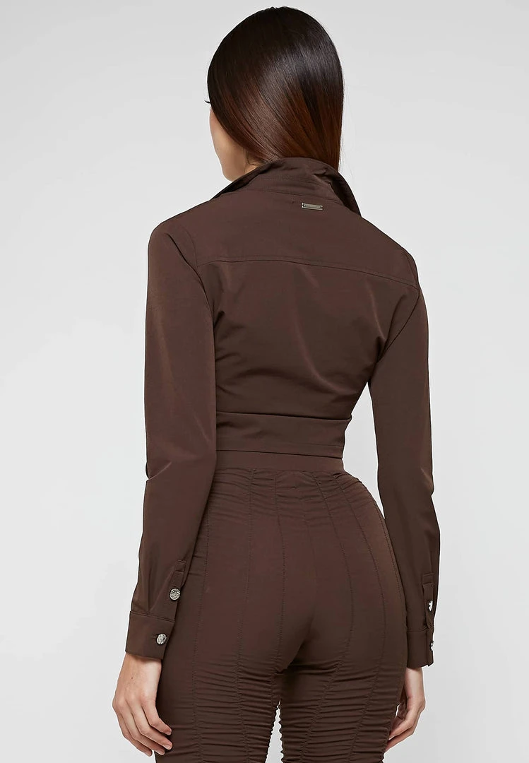 Woman Shirts Ruched Detail Shirt - Chocolate Brown