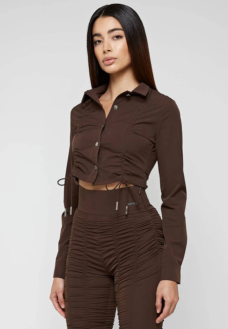 Woman Shirts Ruched Detail Shirt - Chocolate Brown