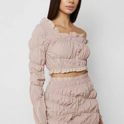Woman Skirts CO-ORDS Ruched Ruffle Mini Skirt - Dusty Pink