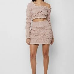 Woman Skirts CO-ORDS Ruched Ruffle Mini Skirt - Dusty Pink