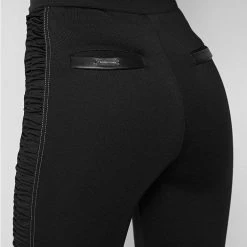 Woman Leggings Ruched Side Flared Leggings - Black