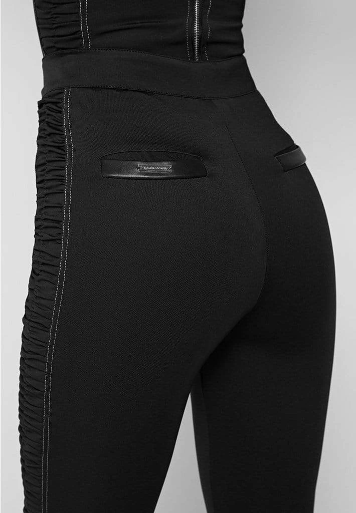 Woman Leggings Ruched Side Flared Leggings - Black