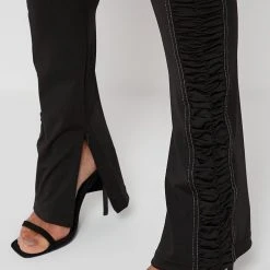 Woman Leggings Ruched Side Flared Leggings - Black