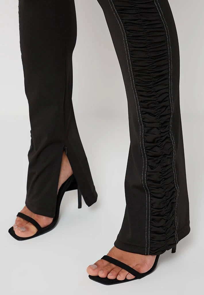 Woman Leggings Ruched Side Flared Leggings - Black