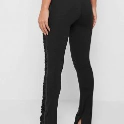 Woman Leggings Ruched Side Flared Leggings - Black