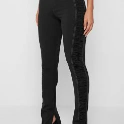 Woman Leggings Ruched Side Flared Leggings - Black