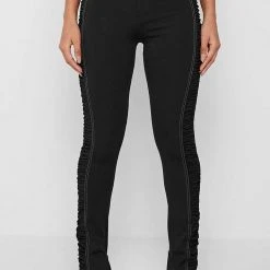 Woman Leggings Ruched Side Flared Leggings - Black
