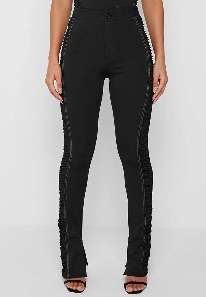 Woman Leggings Ruched Side Flared Leggings - Black