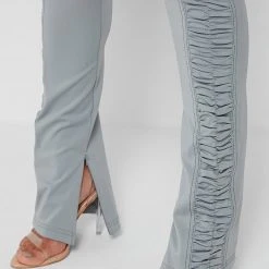 Woman Leggings Ruched Side Flared Leggings - Iced Grey