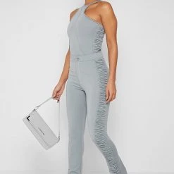 Woman Leggings Ruched Side Flared Leggings - Iced Grey