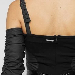 Woman Tops BODYSUITS Tacked Sleeve Bustier Bodysuit - Black