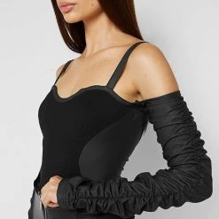 Woman Tops BODYSUITS Tacked Sleeve Bustier Bodysuit - Black