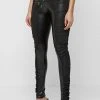 Woman Leggings Ruched Vegan Leather Leggings - Black