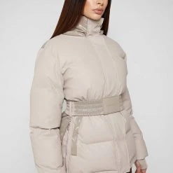 Woman Coats Matte & High Shine Belted Puffer Jacket - Beige