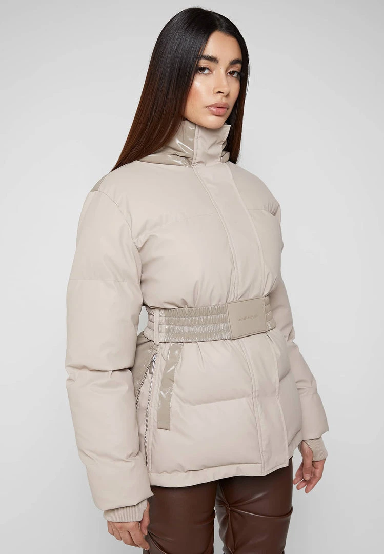 Woman Coats Matte & High Shine Belted Puffer Jacket - Beige