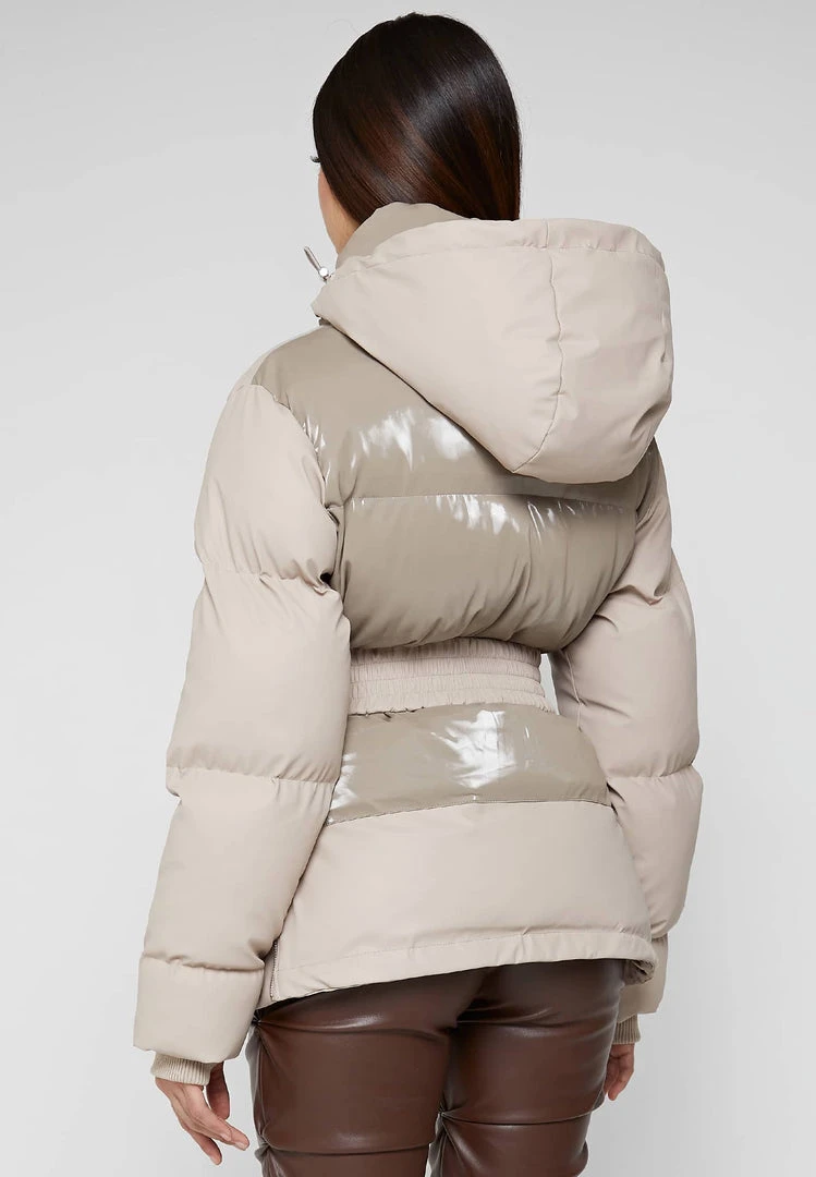 Woman Coats Matte & High Shine Belted Puffer Jacket - Beige