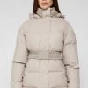 Woman Coats Matte & High Shine Belted Puffer Jacket - Beige