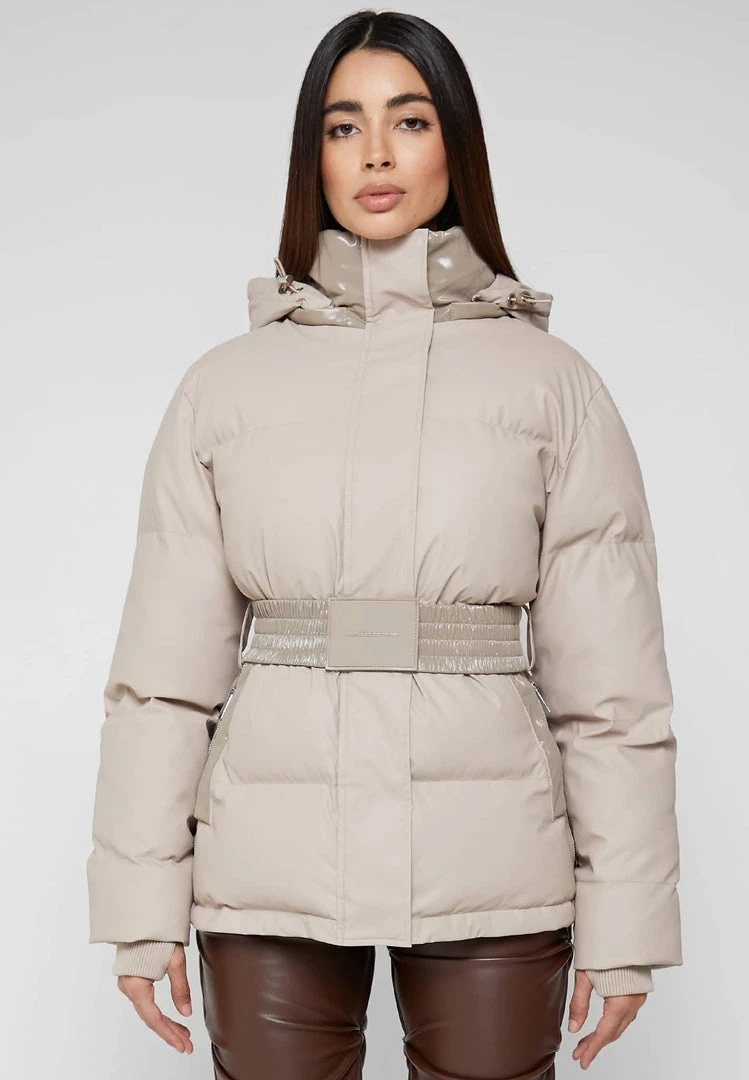 Woman Coats Matte & High Shine Belted Puffer Jacket - Beige