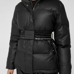 Woman Coats OUTERWEAR Matte & High Shine Belted Puffer Jacket - Black