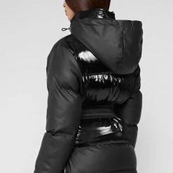 Woman Coats OUTERWEAR Matte & High Shine Belted Puffer Jacket - Black