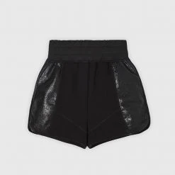 Woman Shorts CO-ORDS Jersey & Cracked Vegan Leather Shorts - Black