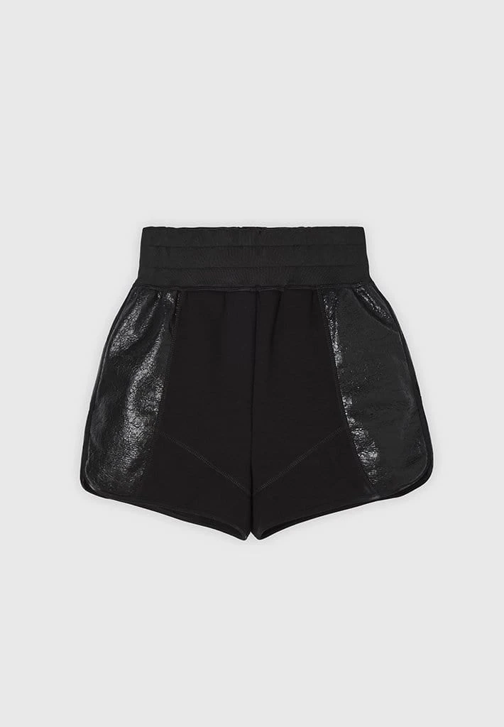 Woman Shorts CO-ORDS Jersey & Cracked Vegan Leather Shorts - Black