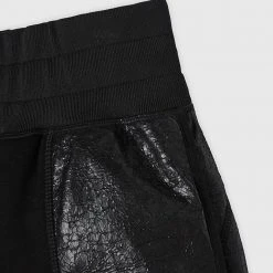Woman Shorts CO-ORDS Jersey & Cracked Vegan Leather Shorts - Black