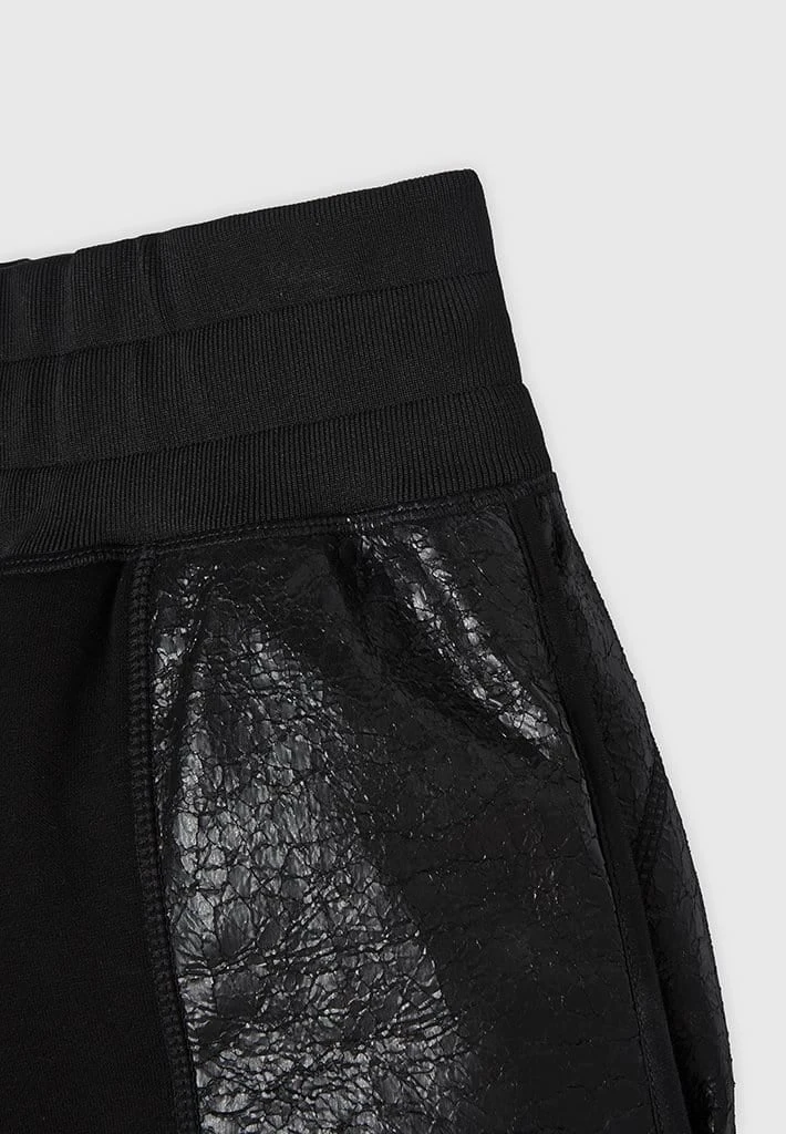 Woman Shorts CO-ORDS Jersey & Cracked Vegan Leather Shorts - Black