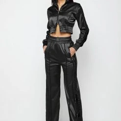 Woman Tracksuits Satin And Velvet Trousers - Black