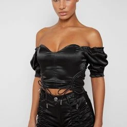 Woman Tops TOPS & T SHIRTS Satin Bustier Top - Black