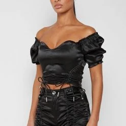 Woman Tops TOPS & T SHIRTS Satin Bustier Top - Black