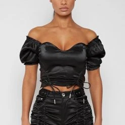 Woman Tops TOPS & T SHIRTS Satin Bustier Top - Black
