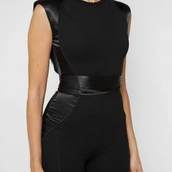 Woman Jumpsuits Satin Contour Flared Jumpsuit - Black JUMPSUITS & PLAYSUITS