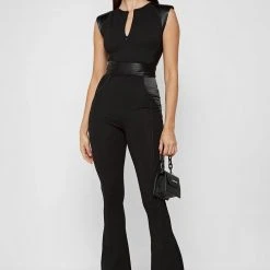 Woman Jumpsuits Satin Contour Flared Jumpsuit - Black JUMPSUITS & PLAYSUITS