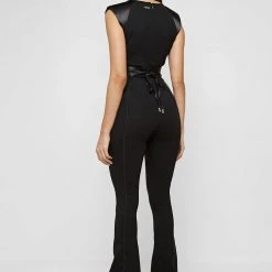 Woman Jumpsuits Satin Contour Flared Jumpsuit - Black JUMPSUITS & PLAYSUITS