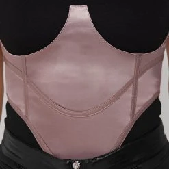 Woman Tops BODYSUITS Satin Corset Bodysuit - Black/Mink